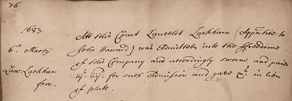 Freedom of Apprenticeship of Lancelot Larkham